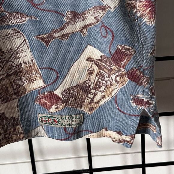 Vintage Global Tracking GPS Polo Shirt Mens M Blue Eclectic Grandpa Fishing - Picture 4 of 8